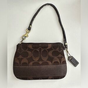 Coach | Preloved Dark Brown Signature Canvas Wristlet
